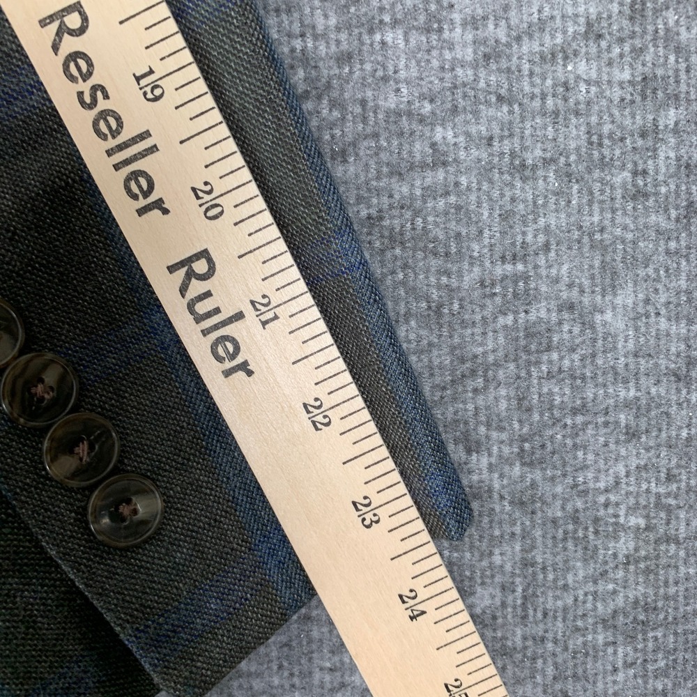 Jos A Bank Blazer Men 46R Slim Linen Green Windowpane Brrr Comfort Sport Coat - Picture 14 of 16